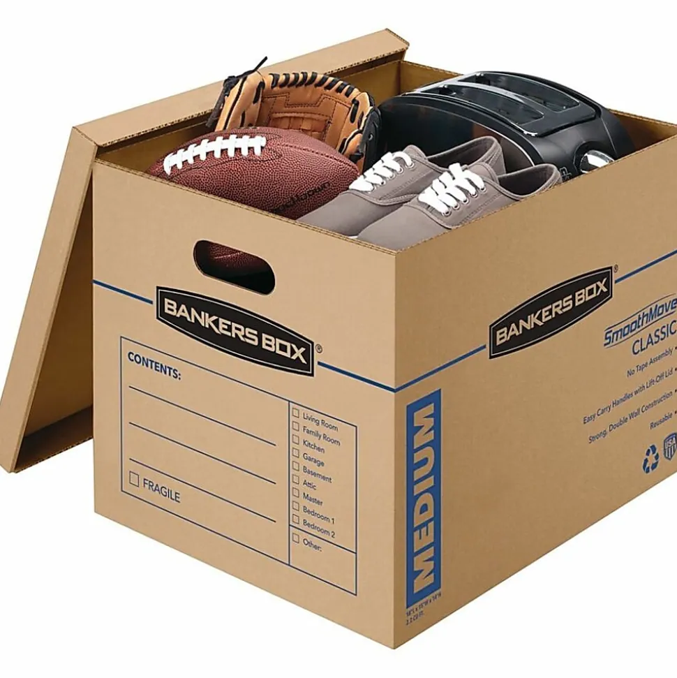 Bankers Box® SmoothMove™ Classic Moving & Storage Boxes, Small, 10" x 12" x 15", Kraft/Blue, Carton Of 20