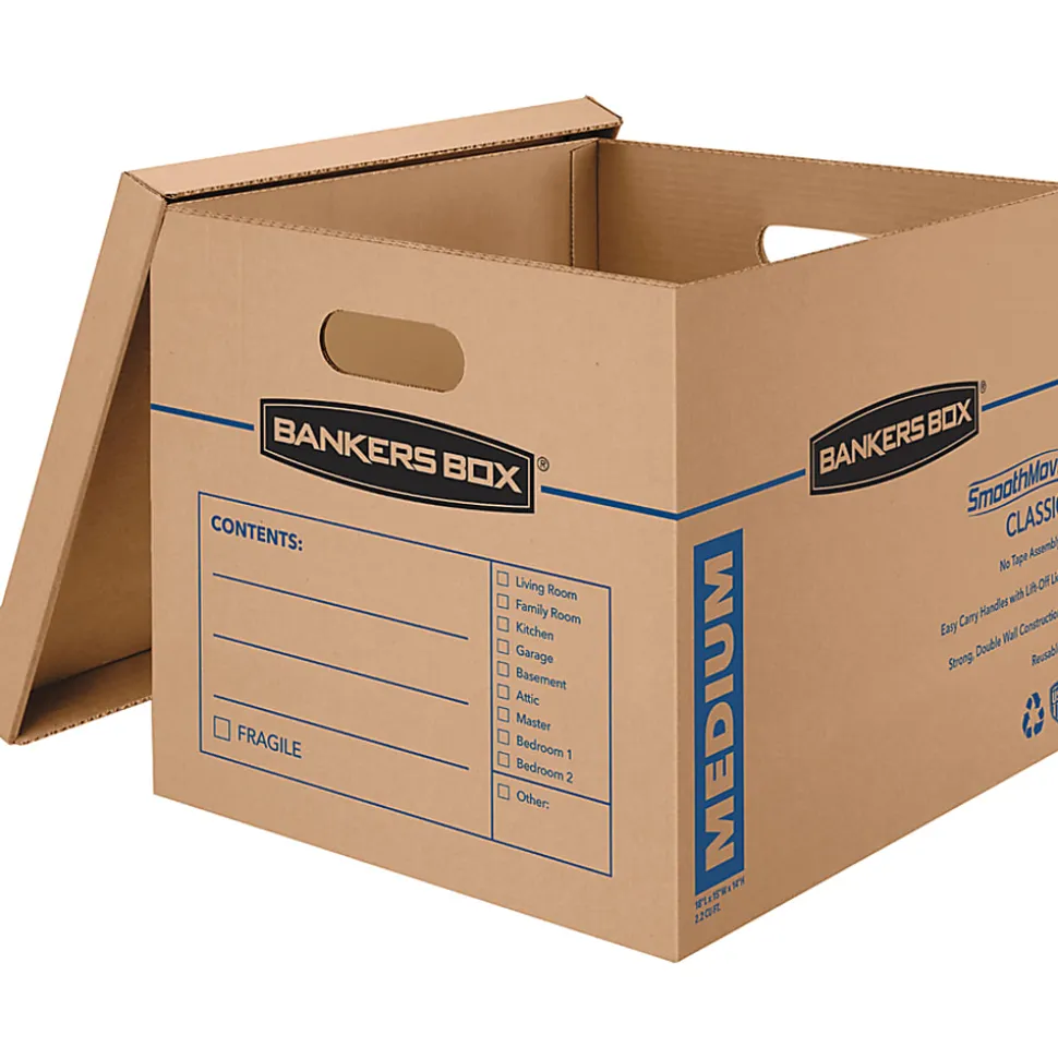 Bankers Box® SmoothMove™ Classic Moving & Boxes With Lift-Off Lids, 14" x 15" x 18", Kraft, Case Of 8