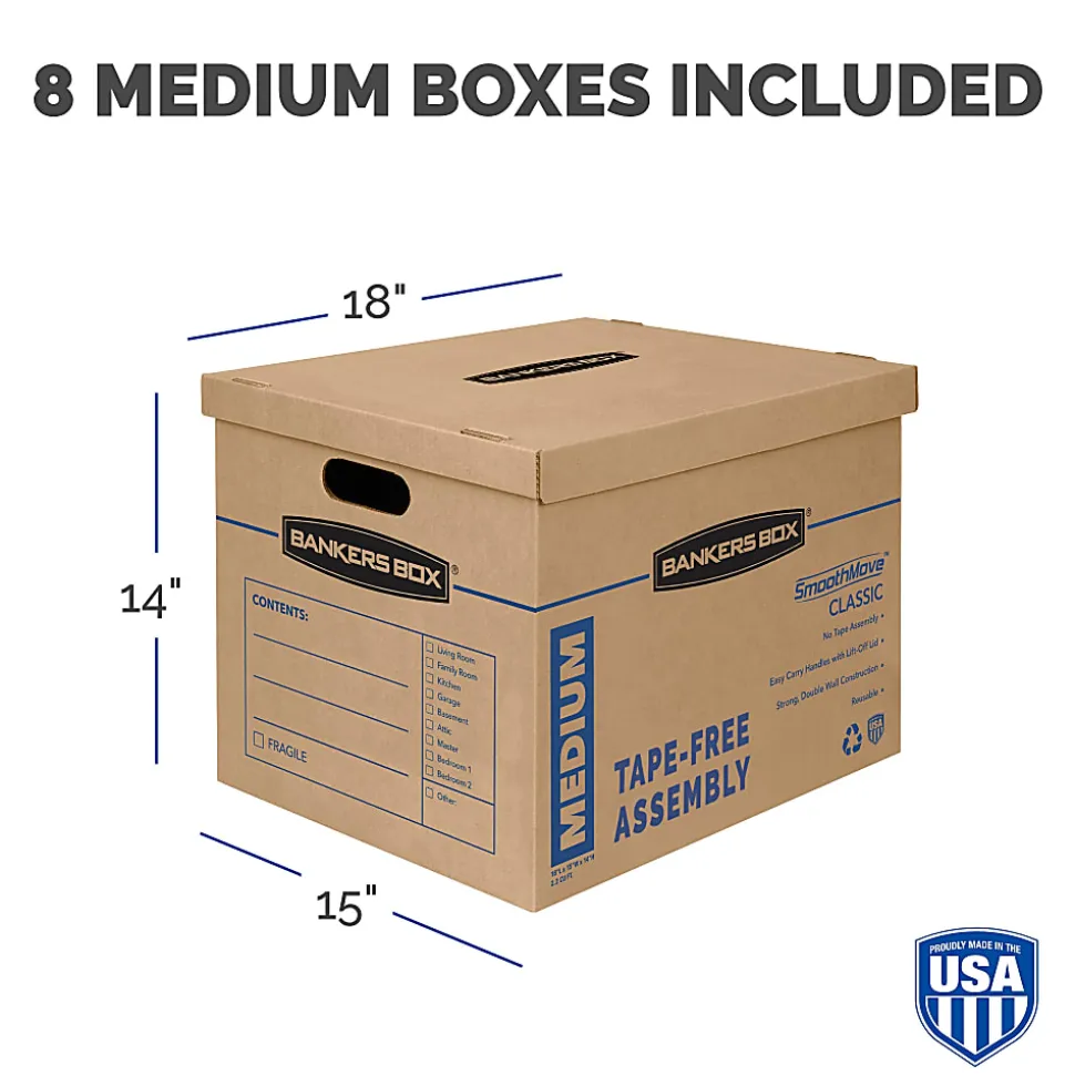 Bankers Box® SmoothMove™ Classic Moving & Boxes With Lift-Off Lids, 14" x 15" x 18", Kraft, Case Of 8
