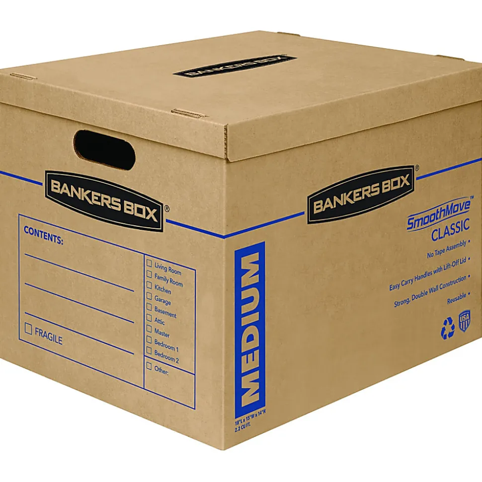 Bankers Box® SmoothMove™ Classic Moving & Boxes With Lift-Off Lids, 14" x 15" x 18", Kraft, Case Of 8