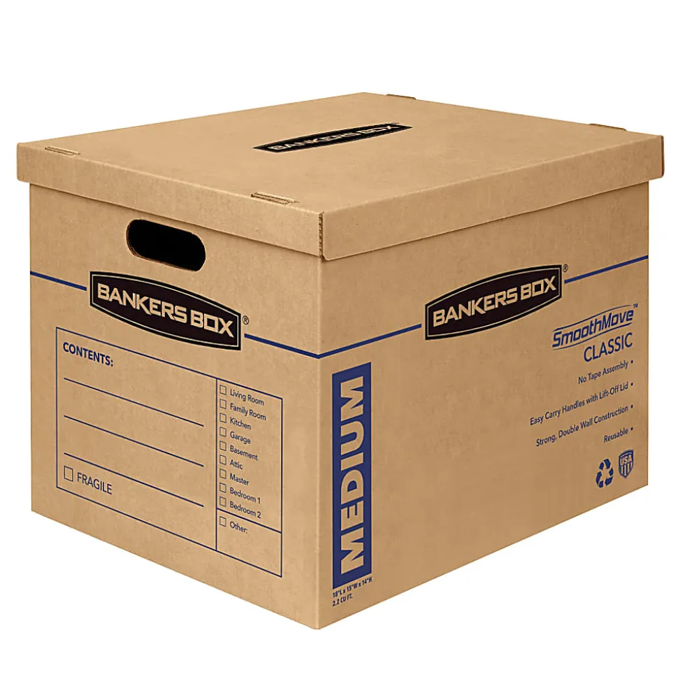 Bankers Box® SmoothMove™ Classic Moving & Boxes With Lift-Off Lids, 14" x 15" x 18", Kraft, Case Of 8