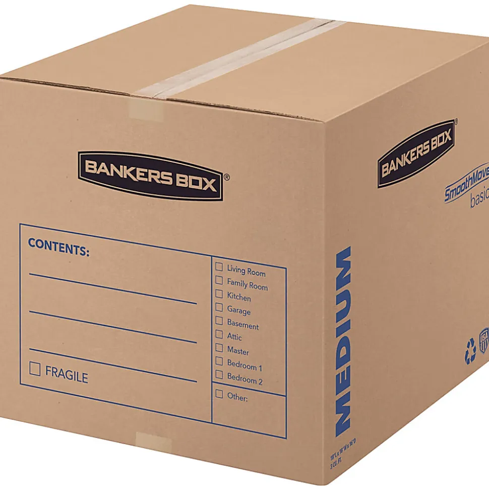 Bankers Box® SmoothMove™ Classic Moving & Storage Boxes, 16" x 18" x 18", Kraft/Blue, Carton Of 20