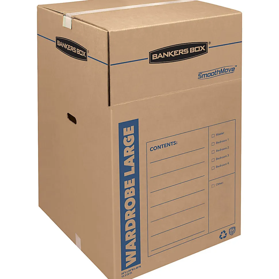 Bankers Box® SmoothMove™ Wardrobe Boxes, 40 1/4" x 24 3/8" x 24 3/8", Kraft, Case Of 3