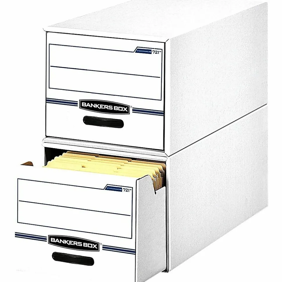 Bankers Box® Stor/Drawer® File, Legal Size, 11 1/2" x 16 3/4" x 25 1/2", 50% Recycled, White/Blue, Pack Of 6
