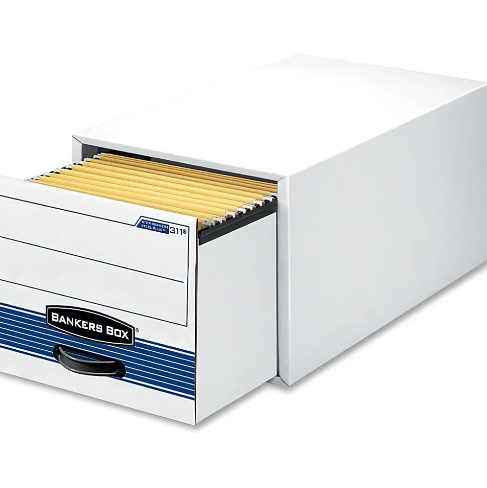 Bankers Box® Stor/Drawer® Steel Plus™ Drawer File, Letter Size, 23 1/4" x 12 1/2" x 10 3/8", 60% Recycled, White/Blue, Pack Of 6