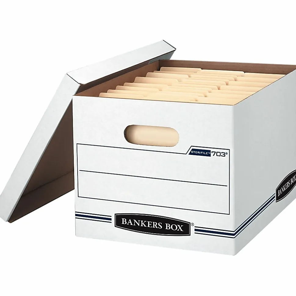 Bankers Box® Stor/File™ Boxes With Lift-Off Lids, Letter/Legal Size, 12 1/2" x 16 5/16" x 10 1/2", White, 4/Carton
