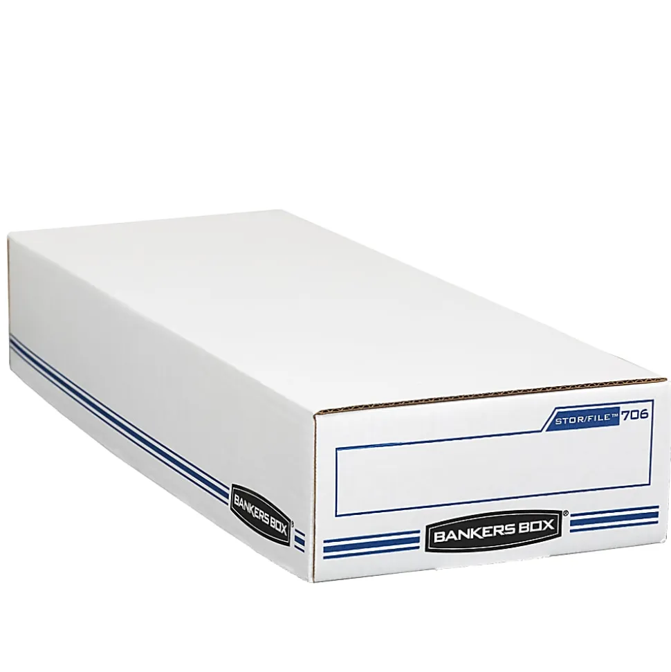 Bankers Box® Stor/File™ Check/Deposit Slip Storage Box With Flip-Top Closure, 24" x 9" x 4", 60% Recycled, White/Blue