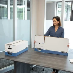 Bankers Box® Stor/File™ FastFold® Medium-Duty Storage Boxes, Legal Size, 24“D x 15" x 10", White/Blue, Case Of 4 - 70506