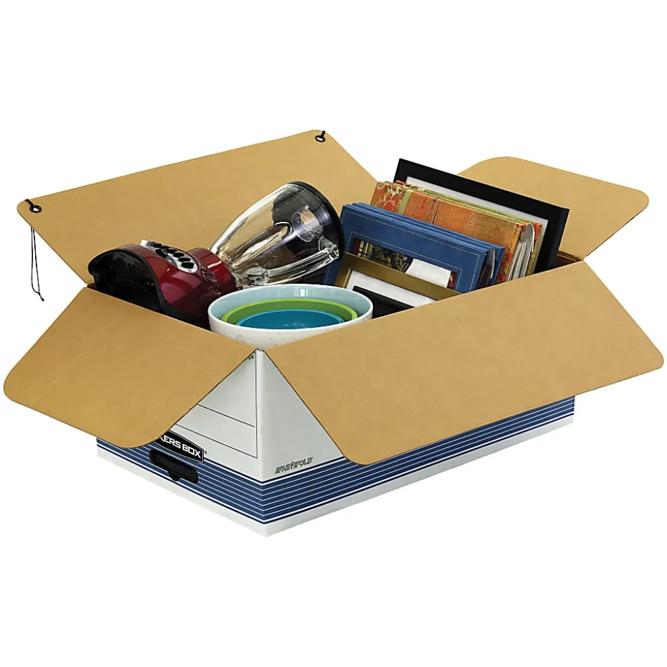 Bankers Box® Stor/File™ FastFold® Medium-Duty Storage Boxes, Legal Size, 24“D x 15" x 10", White/Blue, Case Of 4 - 70506