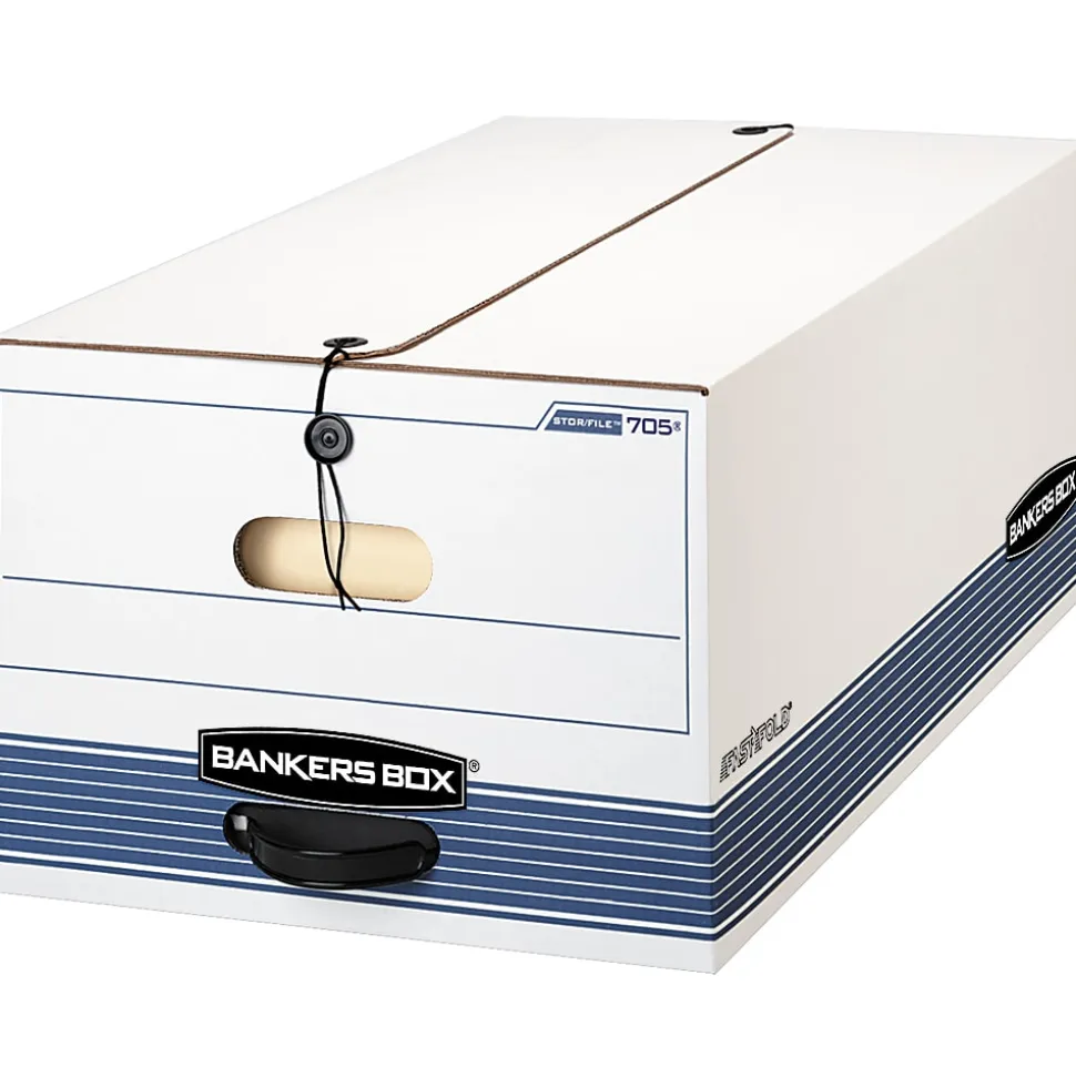 Bankers Box® Stor/File™ FastFold® Medium-Duty Storage Boxes, Legal Size, 24“D x 15" x 10", White/Blue, Case Of 4 - 70506