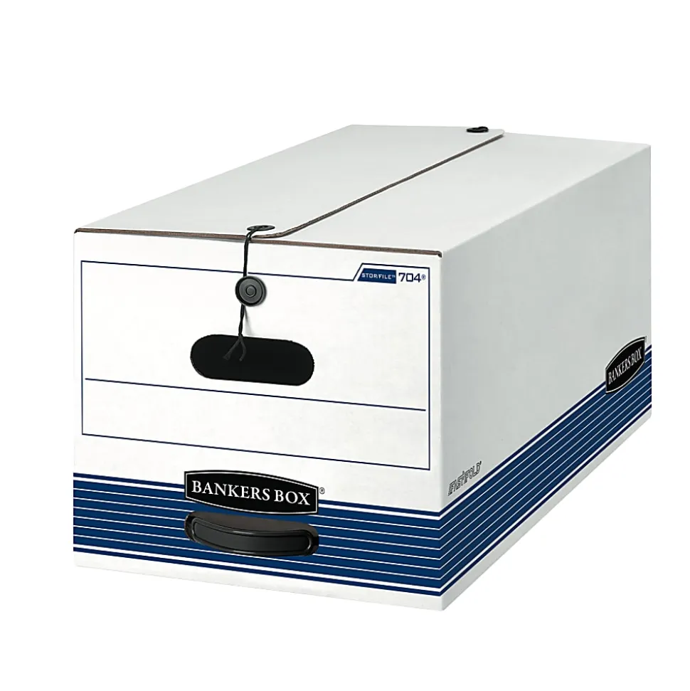 Bankers Box® Stor/File™ FastFold® Medium-Duty Storage Boxes, Letter Size, 24“D x 12" x 10", White/Blue, Case Of 12 - 00704