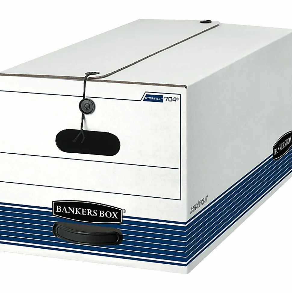 Bankers Box® Stor/File™ FastFold® Medium-Duty Storage Boxes, Letter Size, 24“D x 12" x 10", White/Blue, Case Of 12 - 00704