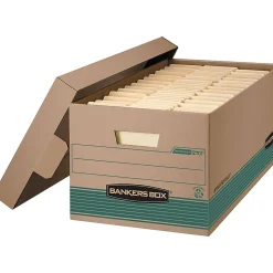 Bankers Box® Stor/File™ FastFold® Standard-Duty Storage Boxes With Lift-Off Lids, Letter Size, 24" x 12" x 10", 94% Recycled, Kraft/Green, Case Of 12