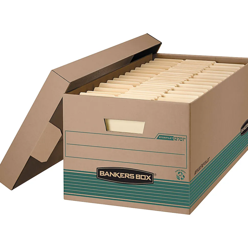 Bankers Box® Stor/File™ FastFold® Standard-Duty Storage Boxes With Lift-Off Lids, Letter Size, 24" x 12" x 10", 94% Recycled, Kraft/Green, Case Of 12