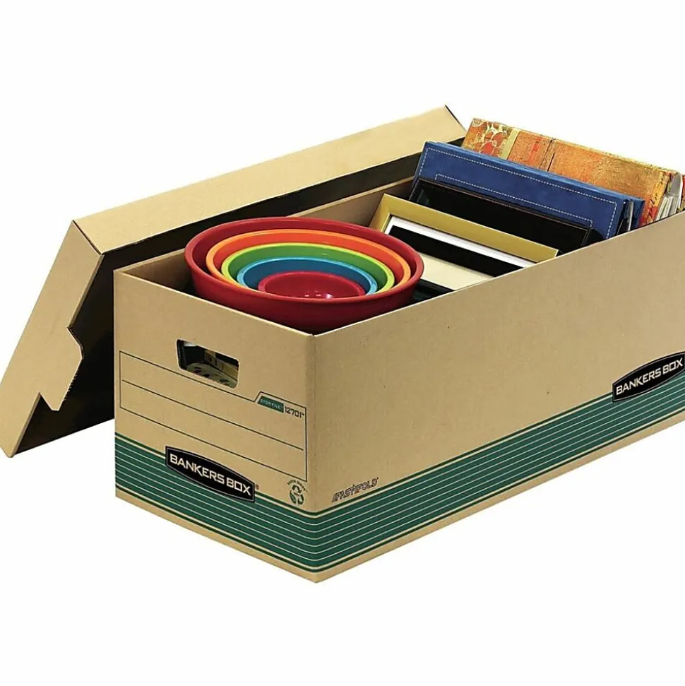 Bankers Box® Stor/File™ FastFold® Standard-Duty Storage Boxes With Lift-Off Lids, Letter Size, 24" x 12" x 10", 94% Recycled, Kraft/Green, Case Of 12