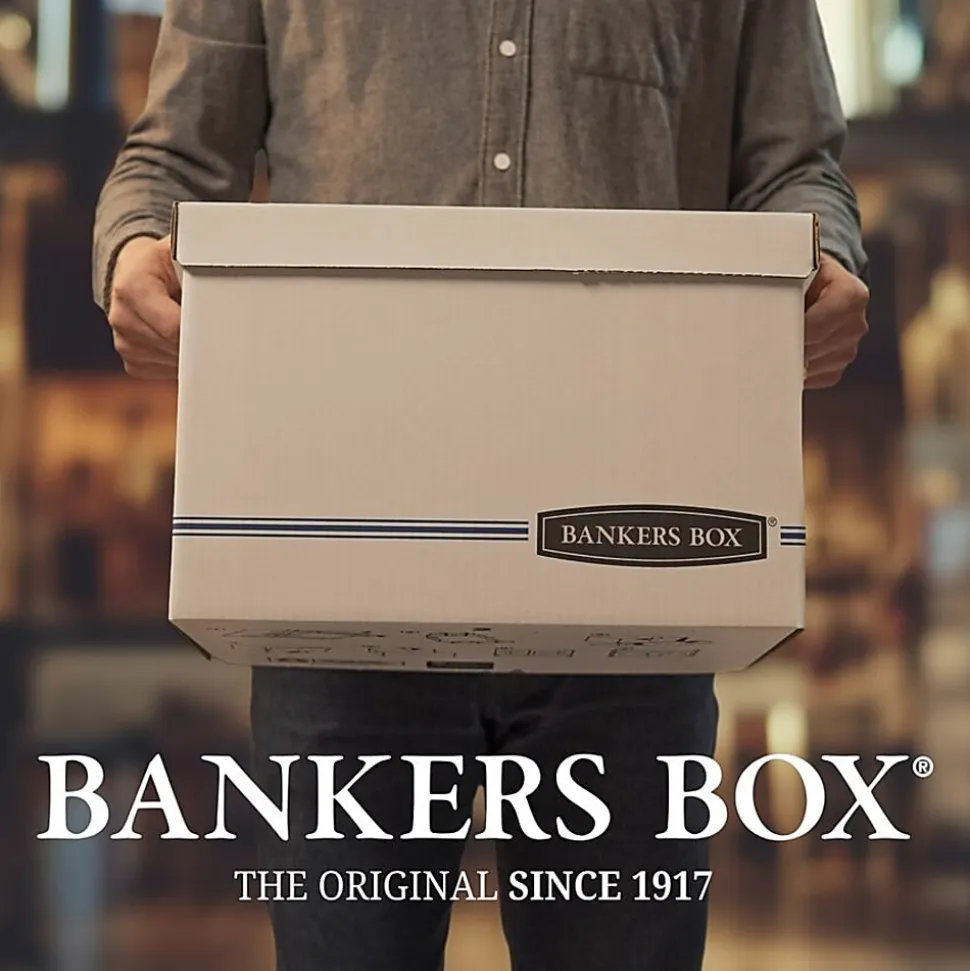 Bankers Box® Stor/File™ Medium-Duty Storage Boxes With Lift-Off Lids, Letter Size, 10" x 12" x 24", White/Blue, Case Of 20