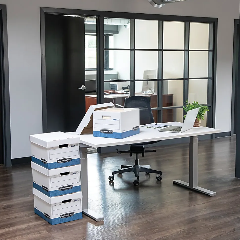 Bankers Box® Stor/File™ Medium-Duty Storage Boxes, Letter Size, 24" x 12" x 10", White/Blue, Case Of 4 - 70104