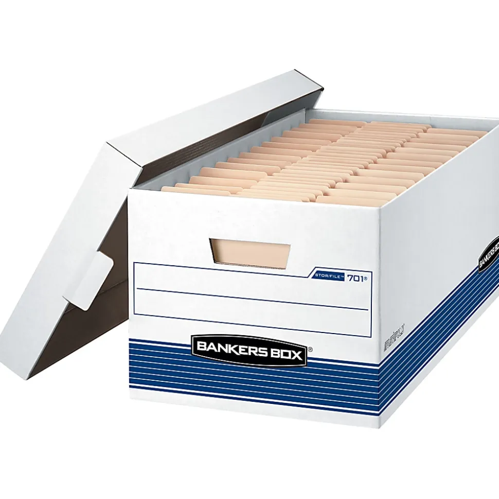 Bankers Box® Stor/File™ Medium-Duty Storage Boxes, Letter Size, 24" x 12" x 10", White/Blue, Case Of 4 - 70104
