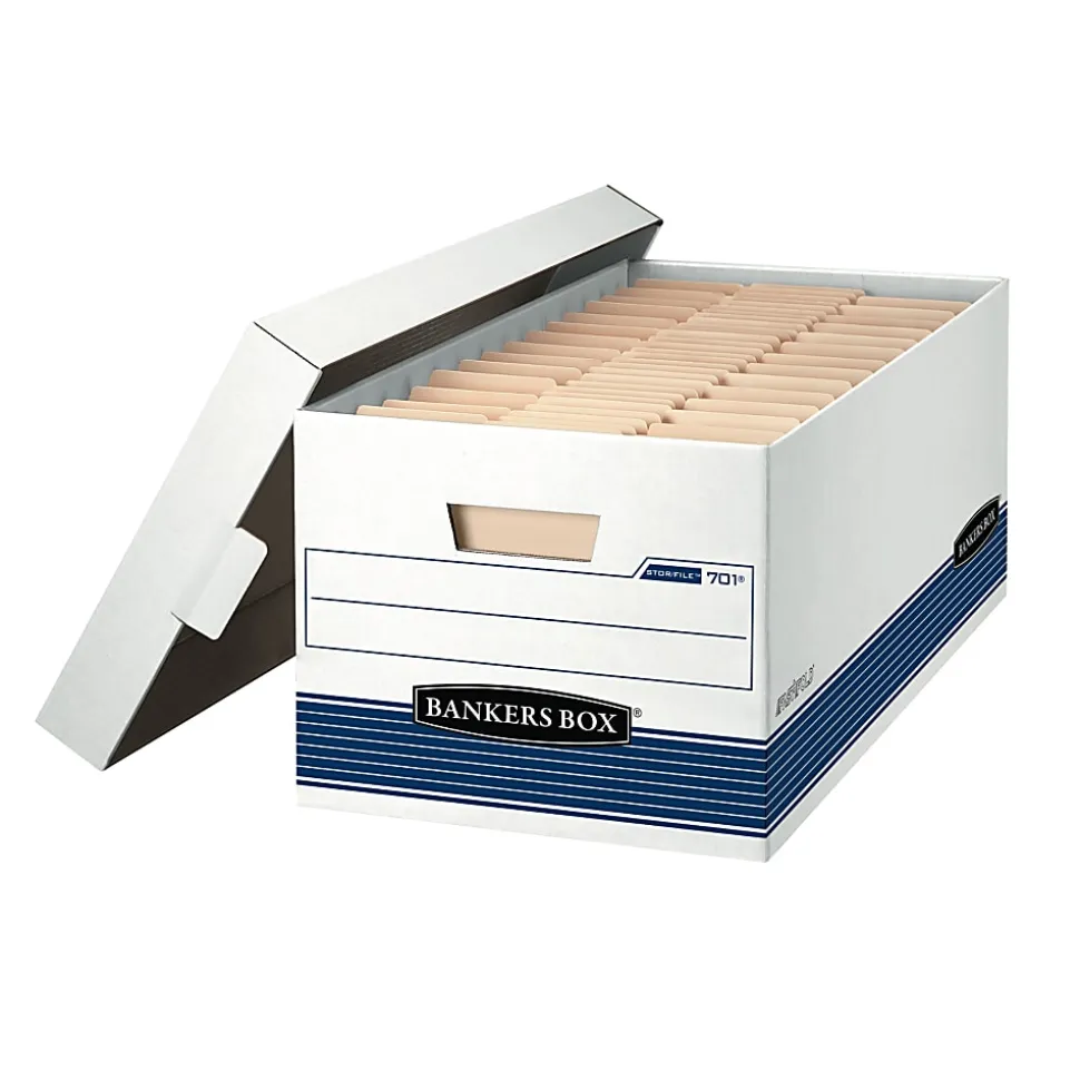 Bankers Box® Stor/File™ Medium-Duty Storage Boxes, Letter Size, 24" x 12" x 10", White/Blue, Case Of 12 - 00701