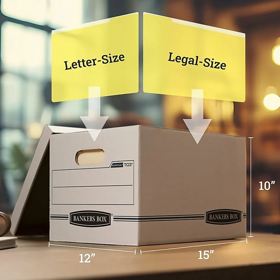 Bankers Box® Stor/File™ Standard-Duty Storage Boxes With Lift-Off Lids, Letter/Legal Size, 10" x 12" x 15", 60% Recycled, White/Blue, Case Of 20