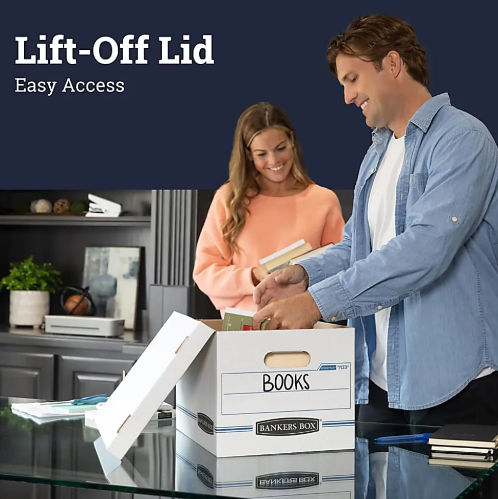 Bankers Box® Stor/File™ Standard-Duty Storage Boxes With Lift-Off Lids, Letter/Legal Size, 10" x 12" x 15", 60% Recycled, White/Blue, Case Of 20