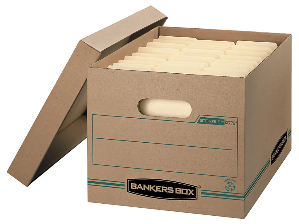 Bankers Box® Stor/File™ Standard-Duty Storage Boxes, Letter/Legal Size, 15" x 12" x 10", Kraft/Green, Case Of 12 - 1277601