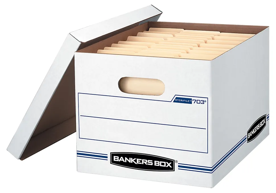 Bankers Box® Stor/File™ Standard-Duty Storage Box With Lift-Off Lids And Built-In Handles, Letter/Legal Size, 15"x12"x10", 60% Recycled, White/Blue