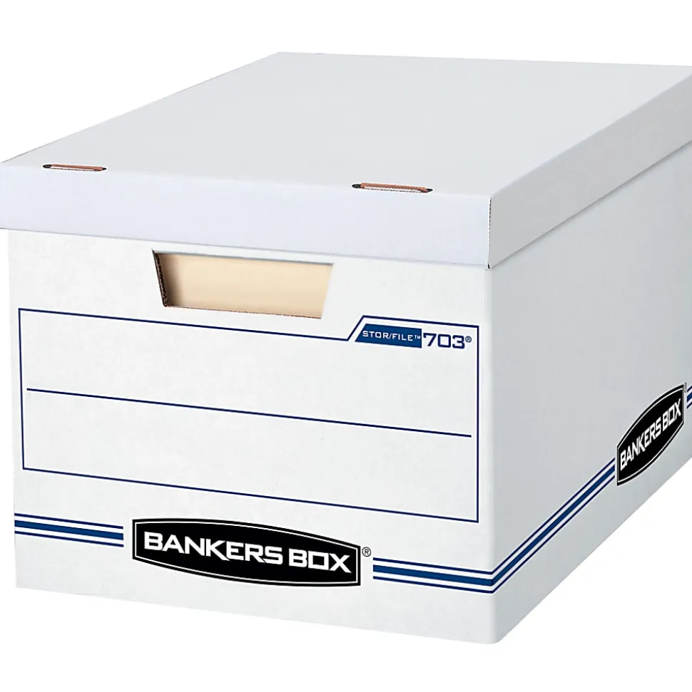 Bankers Box® Stor/File™ Standard-Duty Storage Box With Lift-Off Lids And Built-In Handles, Letter/Legal Size, 15"x12"x10", 60% Recycled, White/Blue