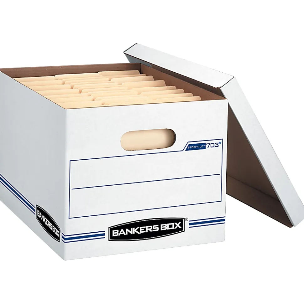 Bankers Box® Stor/File™ Standard-Duty Storage Boxes, Letter/Legal Size, 15" x 12" x 10", White/Blue, Case Of 12 - 00703