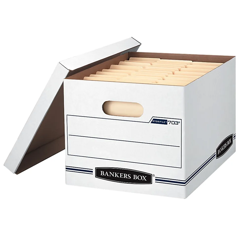 Bankers Box® Stor/File™ Standard-Duty Storage Boxes, Letter/Legal Size, 15" x 12" x 10", White/Blue, Case Of 5 - 70315