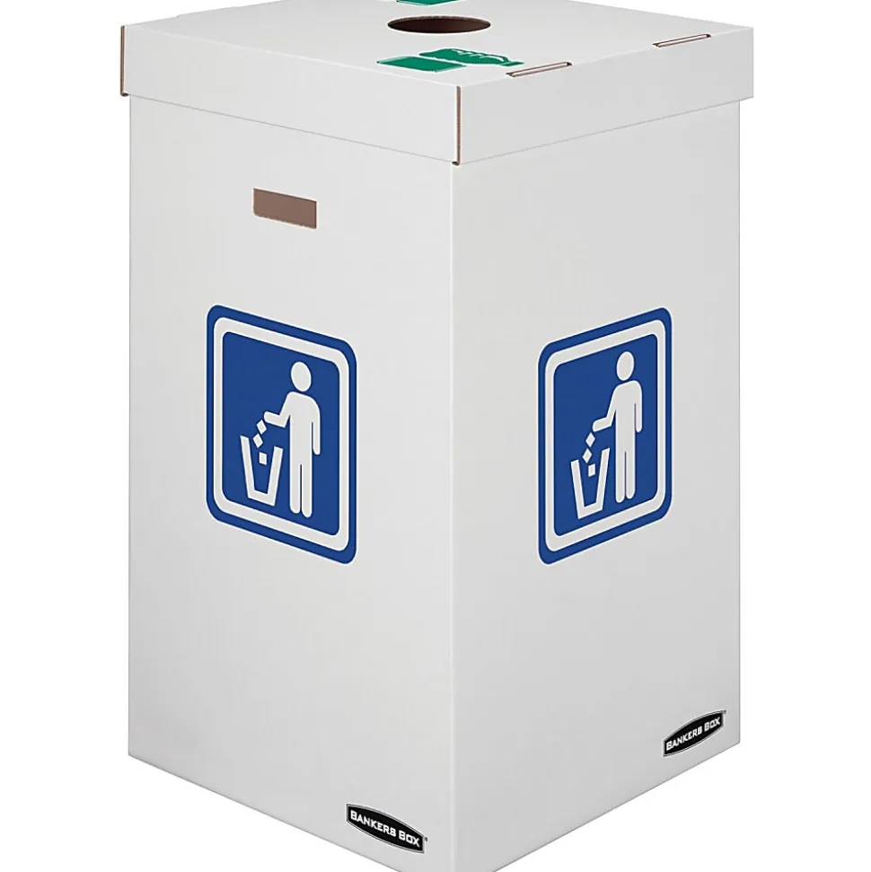 Bankers Box® Waste And Recycling Bins, Extra Large Size, 30" x 18" x 18", 50% Recycled, White/Blue, Pack Of 10