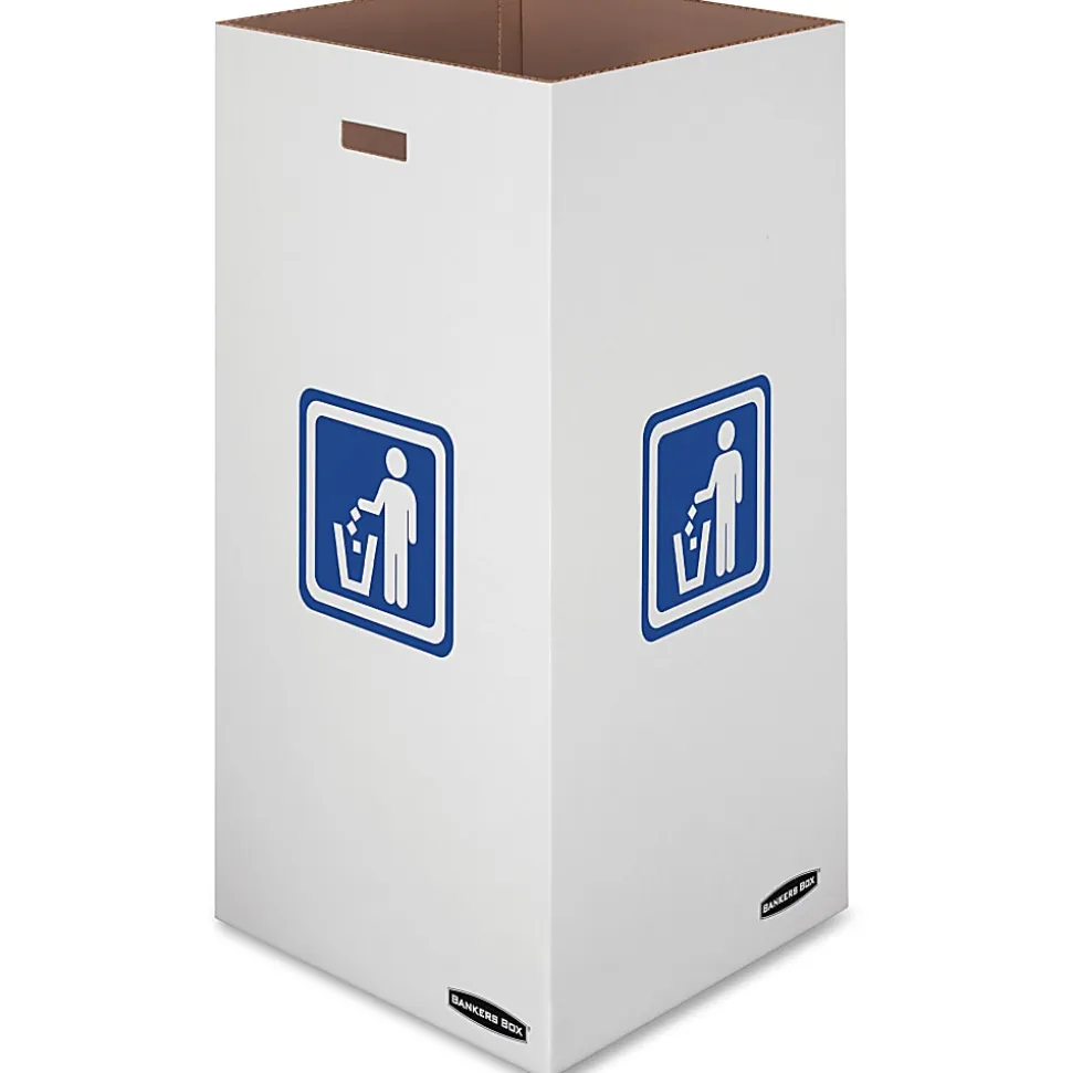 Bankers Box® Waste And Recycling Bins, Extra Large Size, 36" x 18 3/8" x 18 3/8", 50% Recycled, White/Blue, Pack Of 10