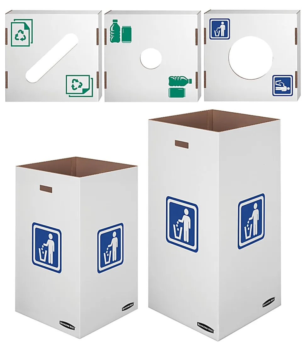 Bankers Box® Waste And Recycling Bin Lids, Paper, 18 1/4" x 18 1/4" x 6", 60% Recycled, White/Green, Pack Of 10