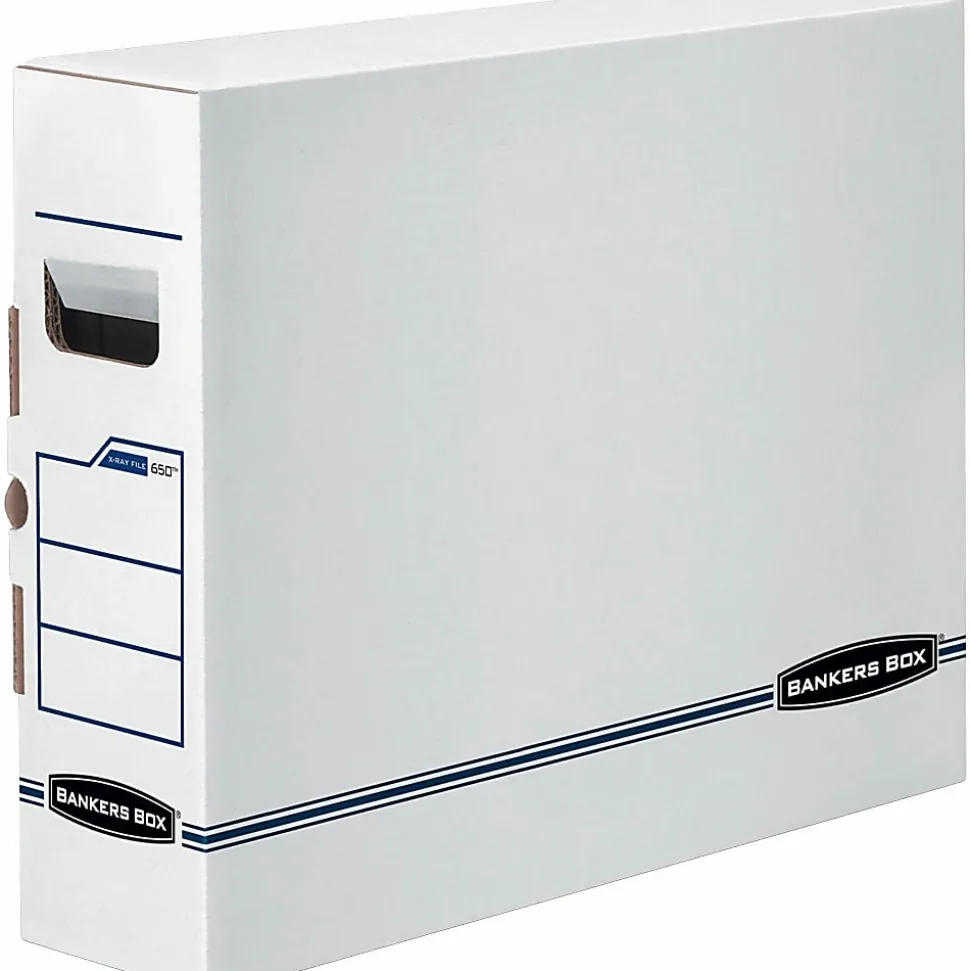 Bankers Box® X-Ray Storage Boxes, 15 3/4" x 5 1/4" x 19 3/4", White/Blue, Case Of 6