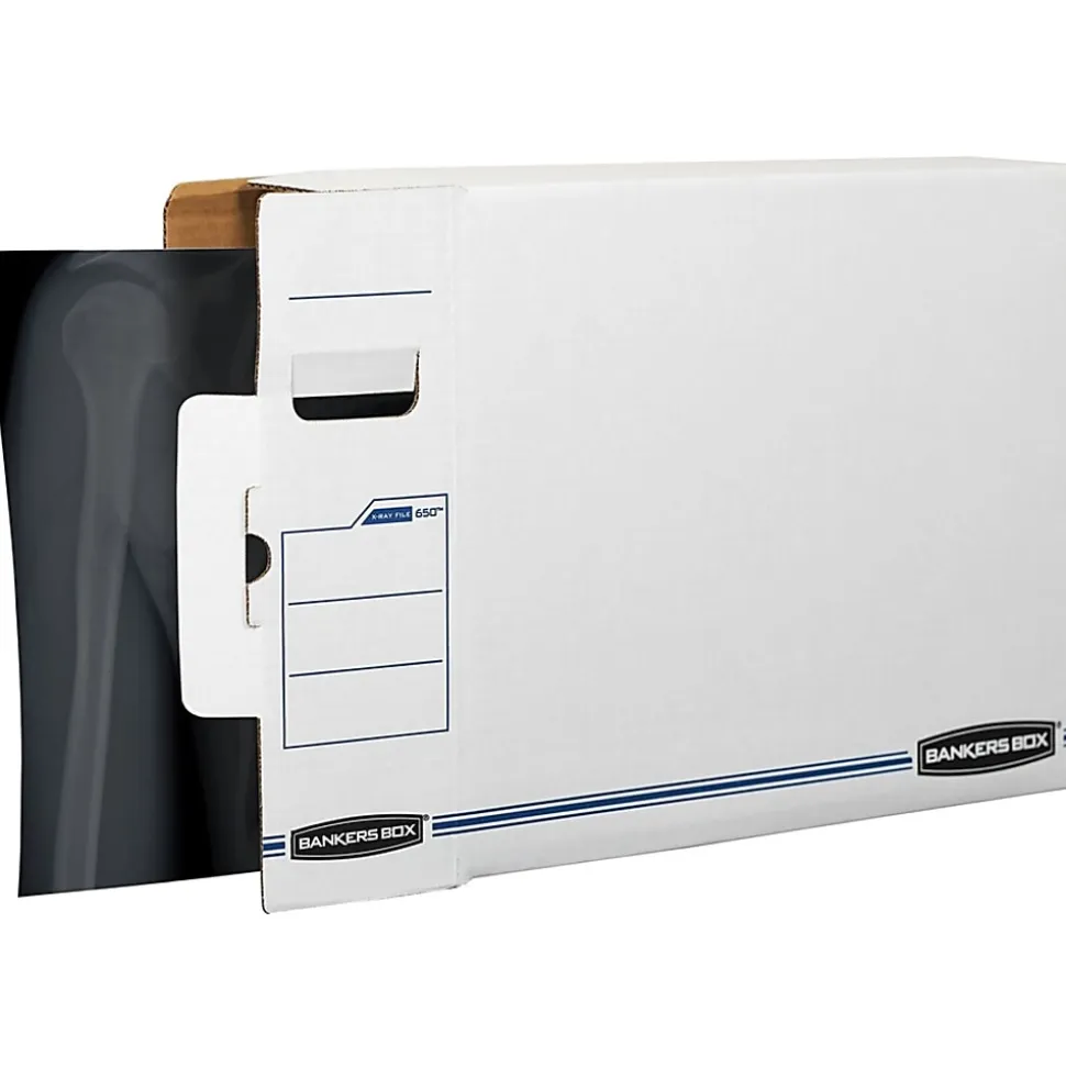 Bankers Box® X-Ray Storage Boxes, 15 3/4" x 5 1/4" x 19 3/4", White/Blue, Case Of 6