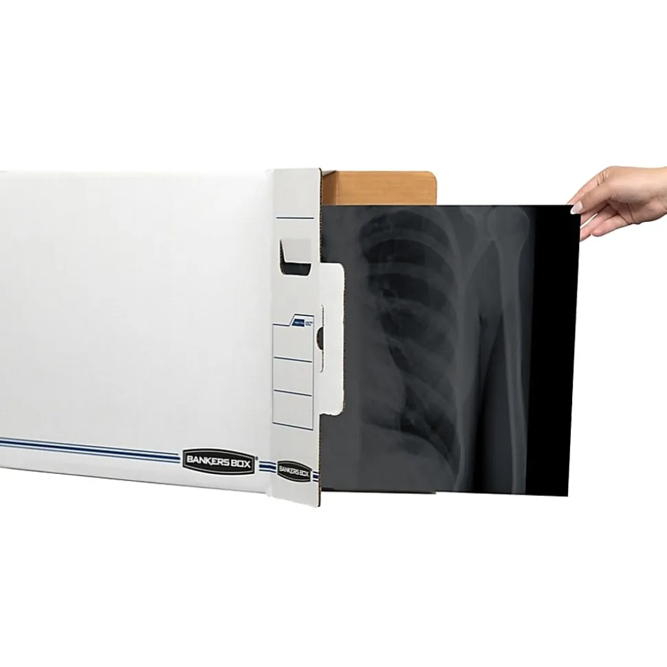 Bankers Box® X-Ray Storage Boxes, 15 3/4" x 5 1/4" x 19 3/4", White/Blue, Case Of 6