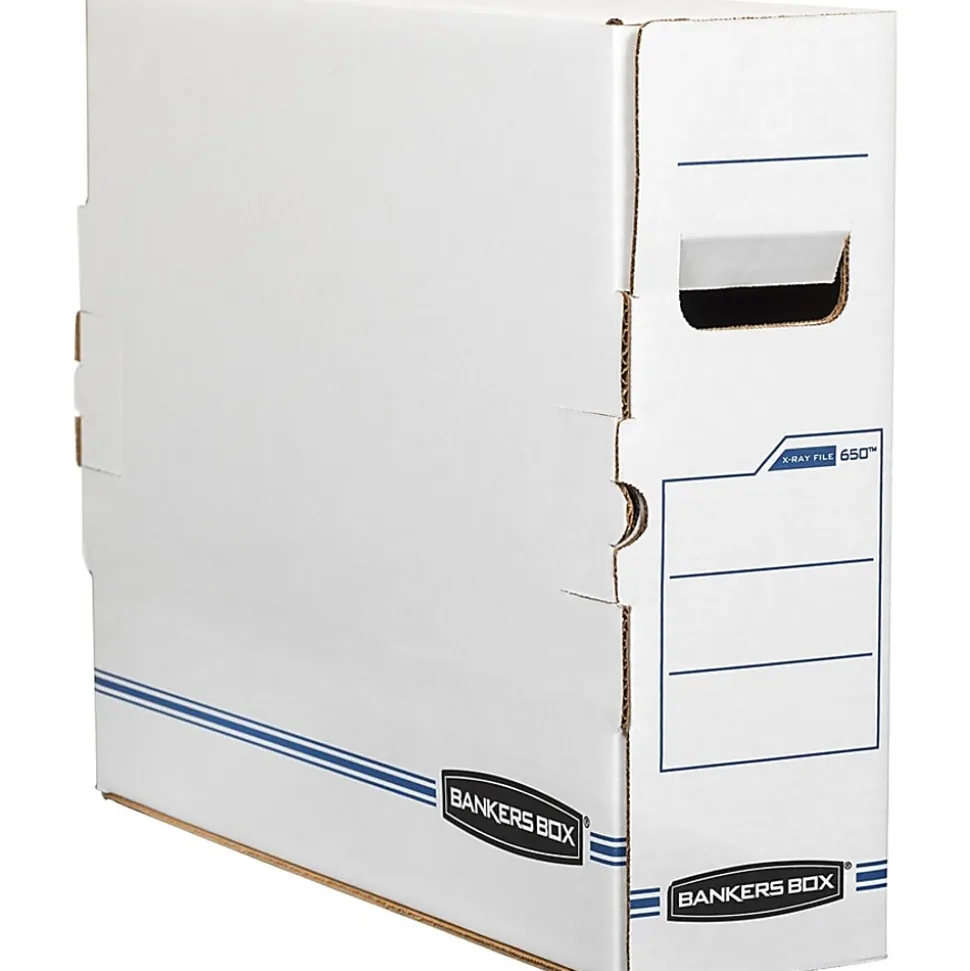 Bankers Box® X-Ray Storage Boxes, 15 3/4" x 5 1/4" x 19 3/4", White/Blue, Case Of 6