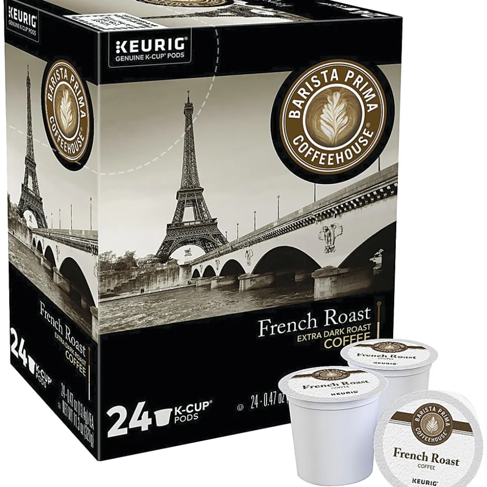Barista Prima Coffeehouse Coffee K-Cups, Dark Roast, French Roast, 4 Cartons, 96 K-Cups
