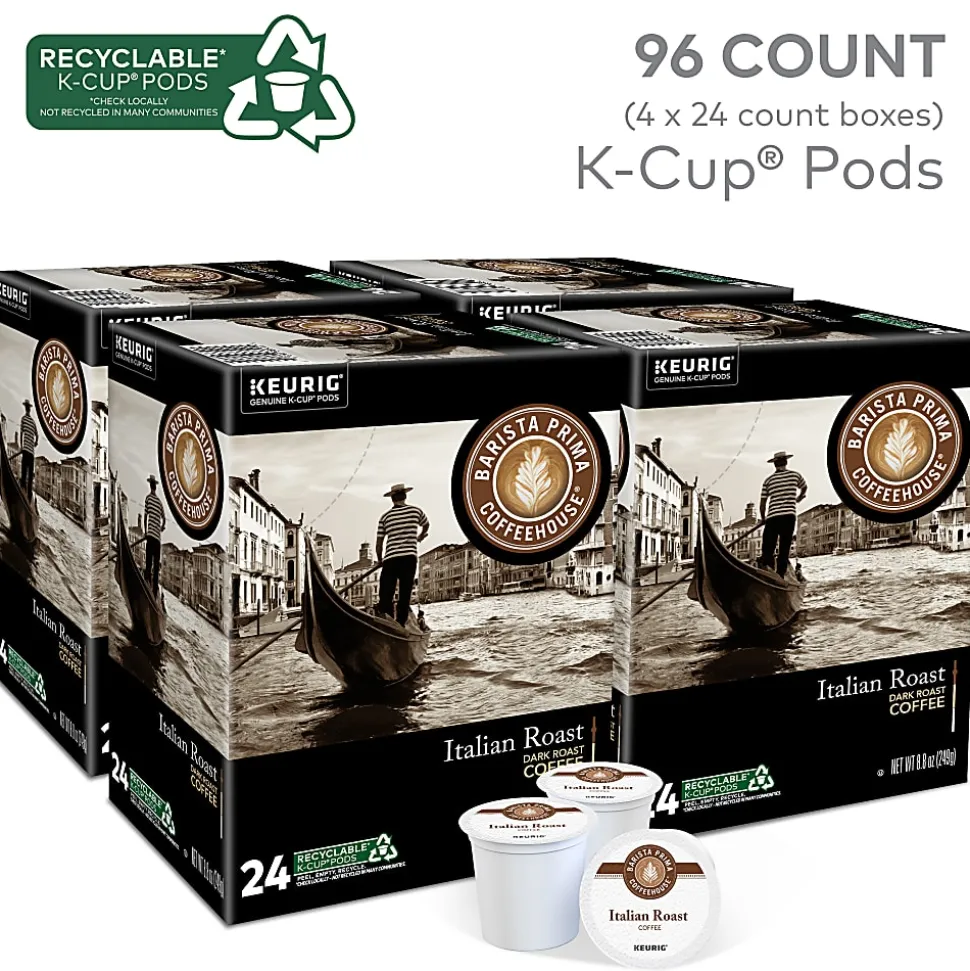 Barista Prima Coffeehouse Italian Roast Keurig Single Serve K-Cup Pods, Dark Roast, 24 Pods Per Pack, Case Of 4 Packs