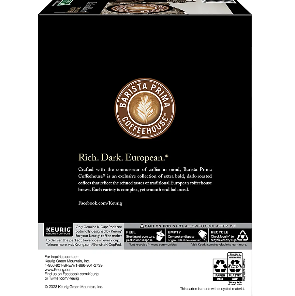 Barista Prima Coffeehouse Italian Roast Keurig Single Serve K-Cup Pods, Dark Roast, 24 Pods Per Pack, Case Of 4 Packs