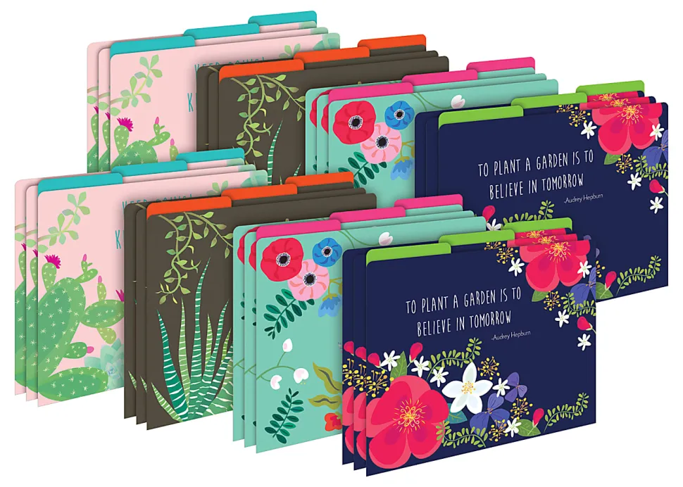 Barker Creek Tab File Folders, Letter Size, Petals & Prickles, Pack Of 24 Folders