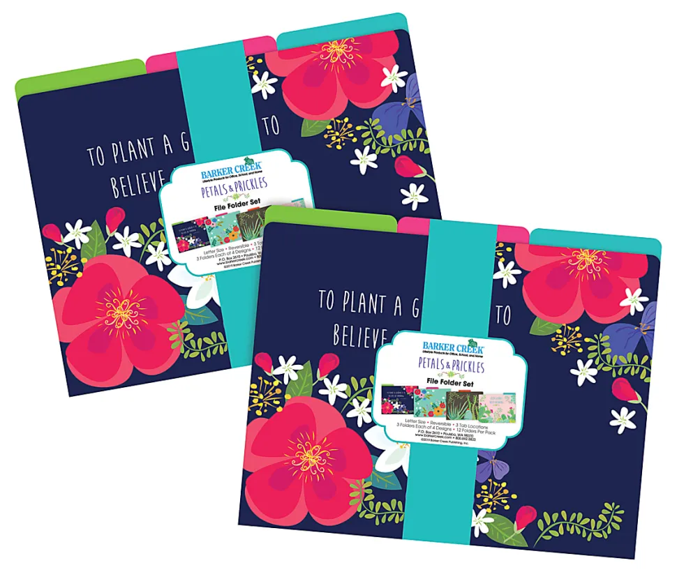 Barker Creek Tab File Folders, Letter Size, Petals & Prickles, Pack Of 24 Folders