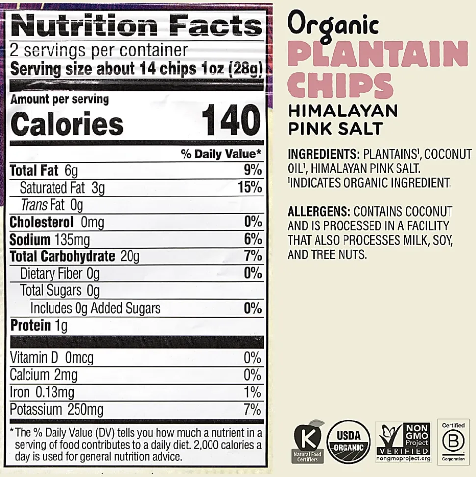 Barnana Himalayan Pink Sea Salt Plantain Chips, 2 Oz, Pack Of 12 Bags