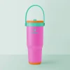 Base Brands Spill-Proof Tumbler With Handle, 24 Oz, Pink