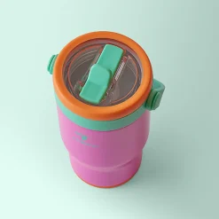 Base Brands Spill-Proof Tumbler With Handle, 14 Oz, Pink