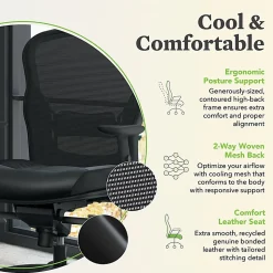 basyx by HONĀ® VL701 Ergonomic Bonded Leather/Mesh High-Back Chair, Black
