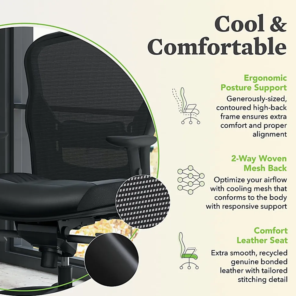 basyx by HON® VL701 Ergonomic Bonded Leather/Mesh High-Back Chair, Black