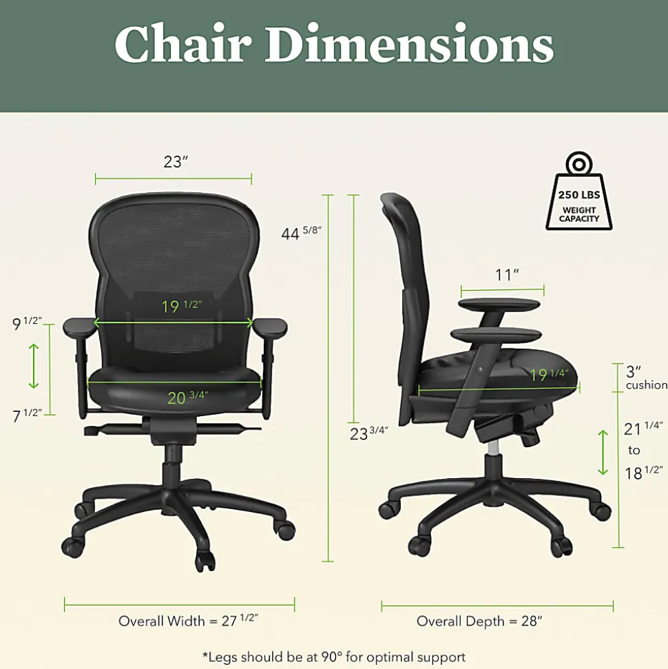 basyx by HON® VL701 Ergonomic Bonded Leather/Mesh High-Back Chair, Black