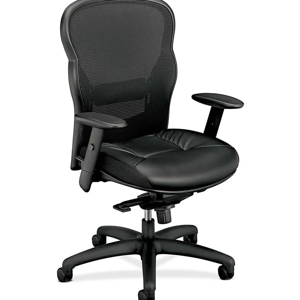 basyx by HON® VL701 Ergonomic Bonded Leather/Mesh High-Back Chair, Black