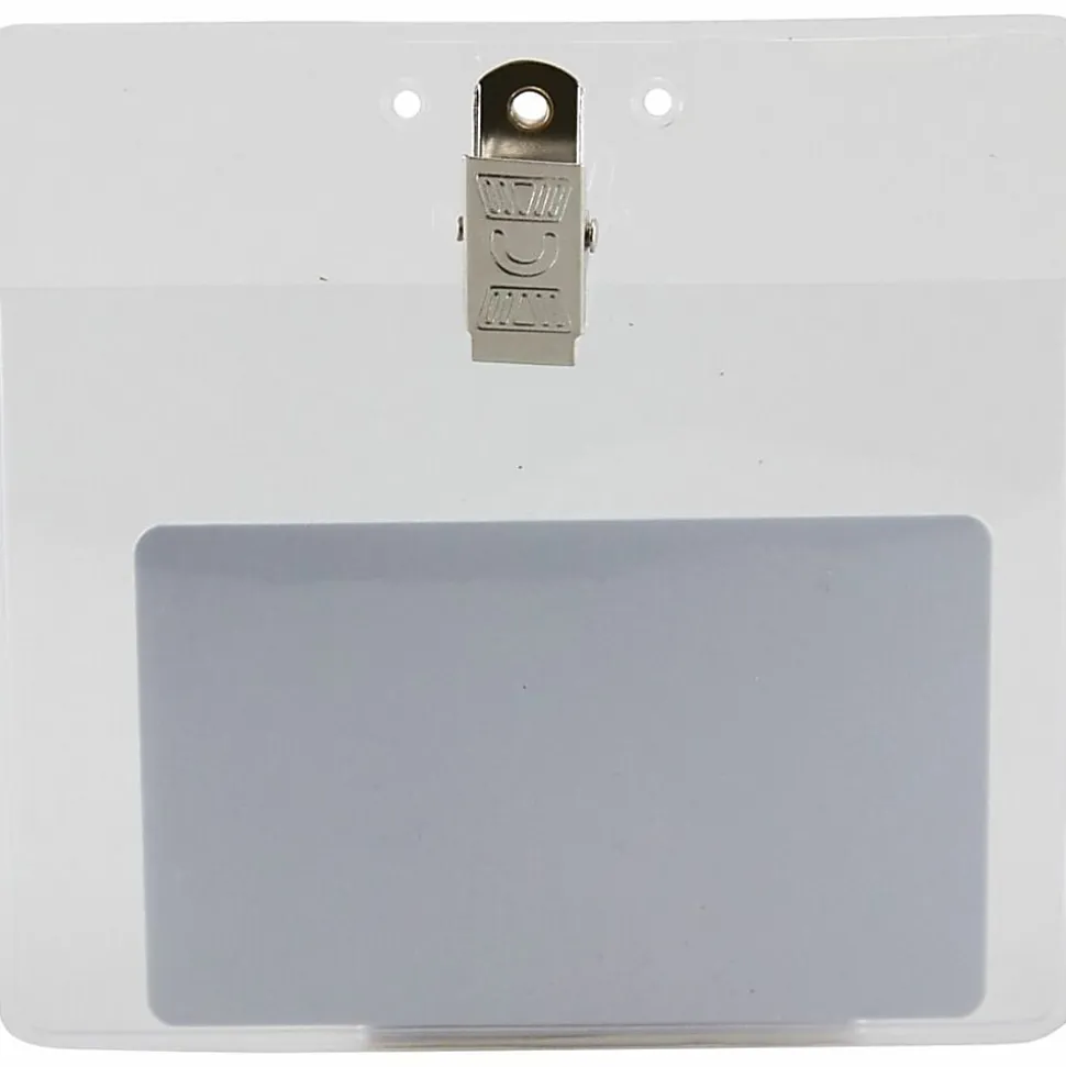 Baumgartens® Badge Holders With Clips, 3" x 4", Clear